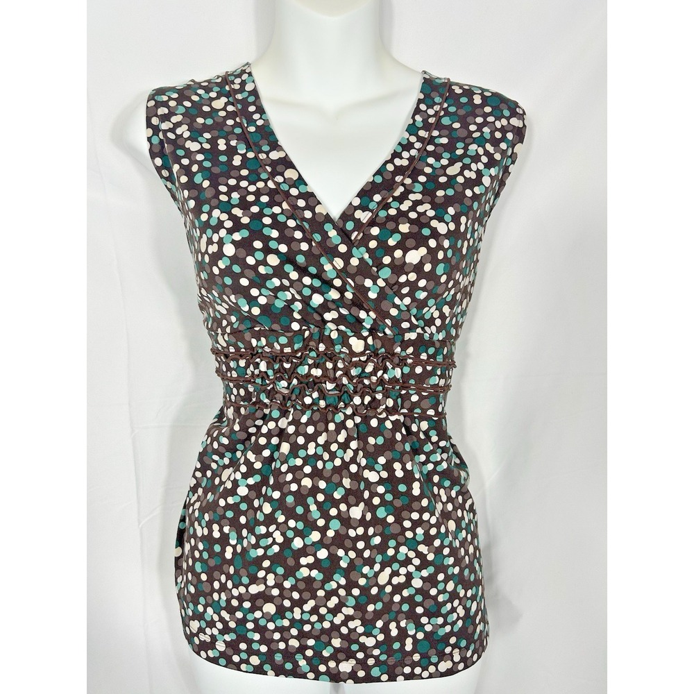 Vintage Cato Y2K Brown Tuquoise‎ Polka Dot Babydoll Top Size L Boho Fairy Grunge